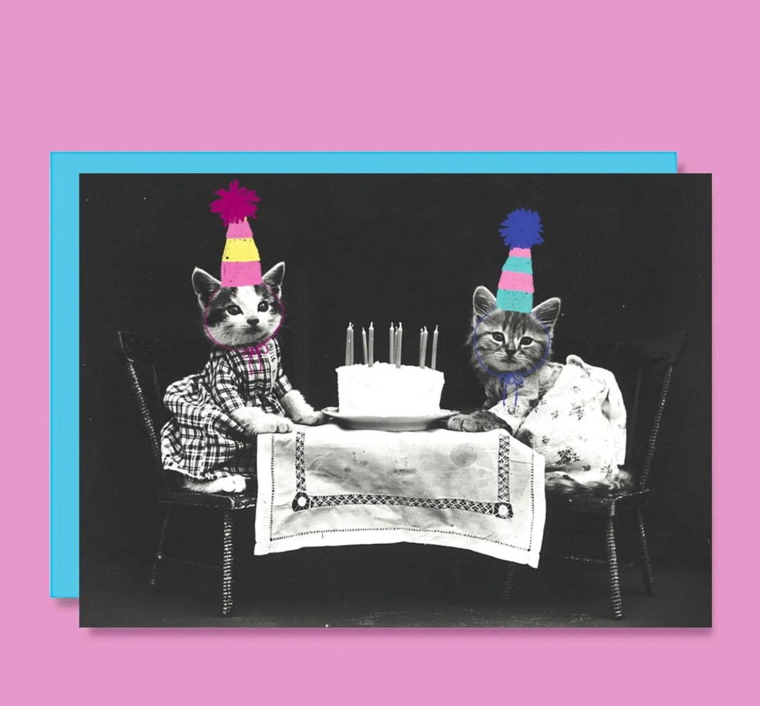 Cat Birthday Card, Funny Greeting Cards, Cute Animal Art Card for Him ...