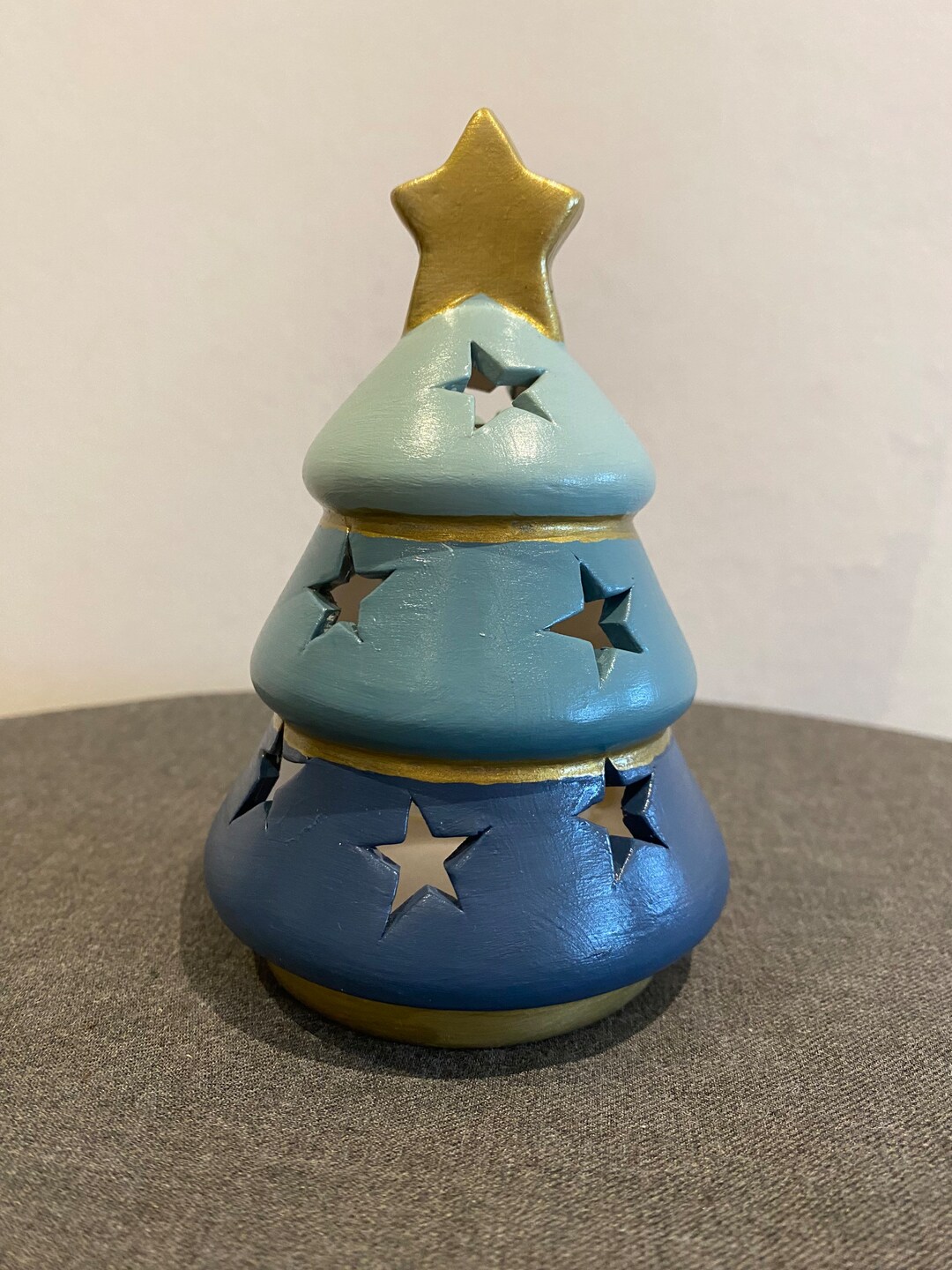 Hand Painted Ceramic Christmas Tree Tea Light Holder in Blue Etsy