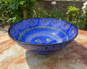 Mid Century Modern Large Blue Decorative Bowl by Safi Earthenware