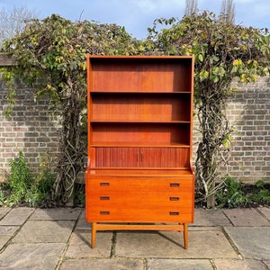 Mid Century Modern Teak Rolltürschrank Sekretär Kommode 1950er Jahre