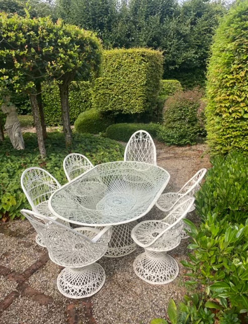 Mid Century Modern Hollywood Regency Rattan Garden Dining Set by ...