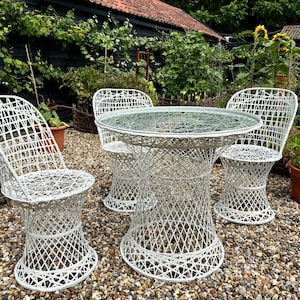 Mid Century Modern Hollywood Regency Rattan Garden Dining Set by Russell Woodard