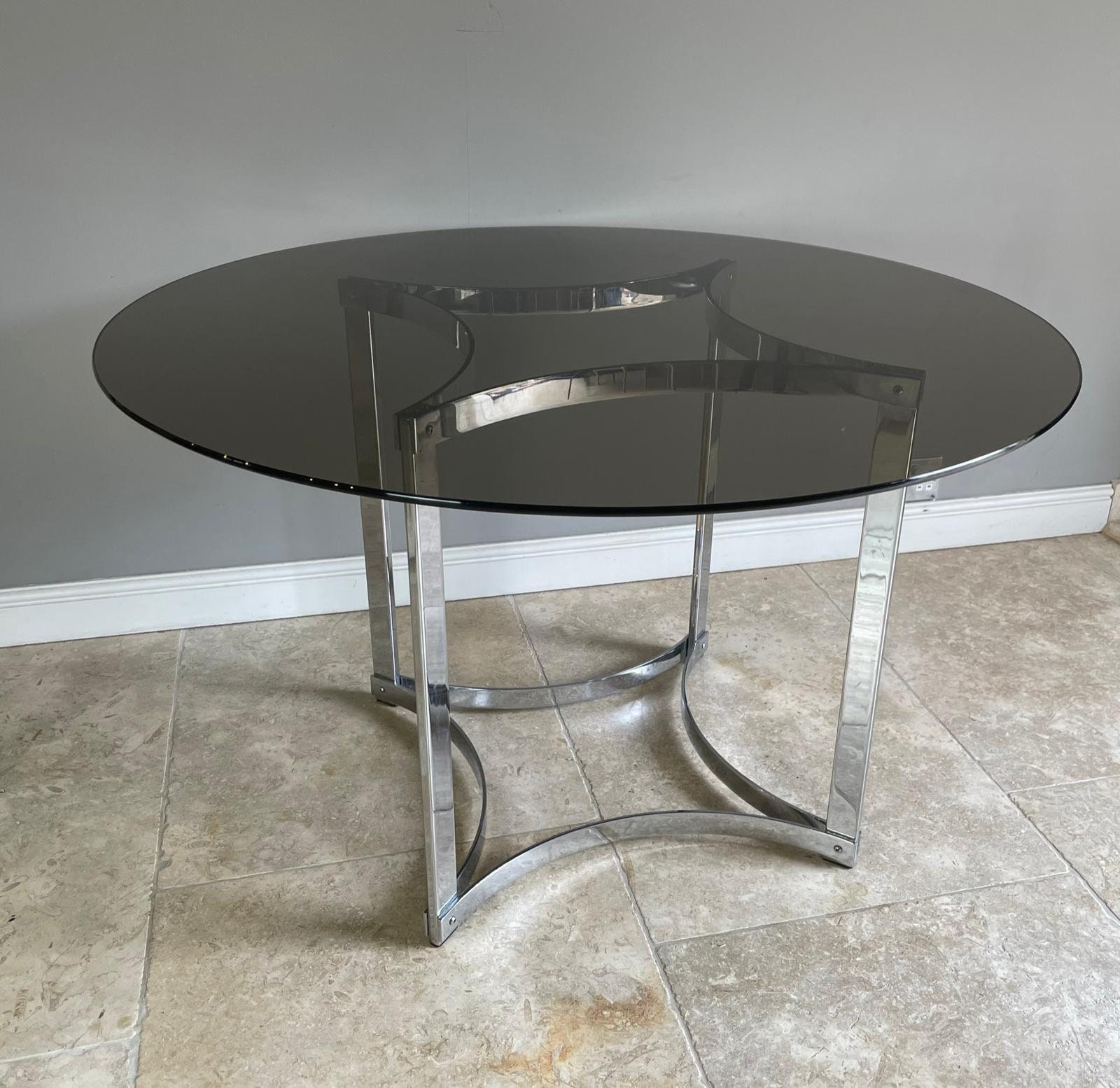 Mid Century Modern Merrow Associates Smoked Glass Dining Table Etsy