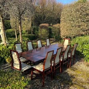 Mid Century Modern Danish set 10 Rosewood Dining chairs by Niels Keofoed 1970 and a large rosewood dining table