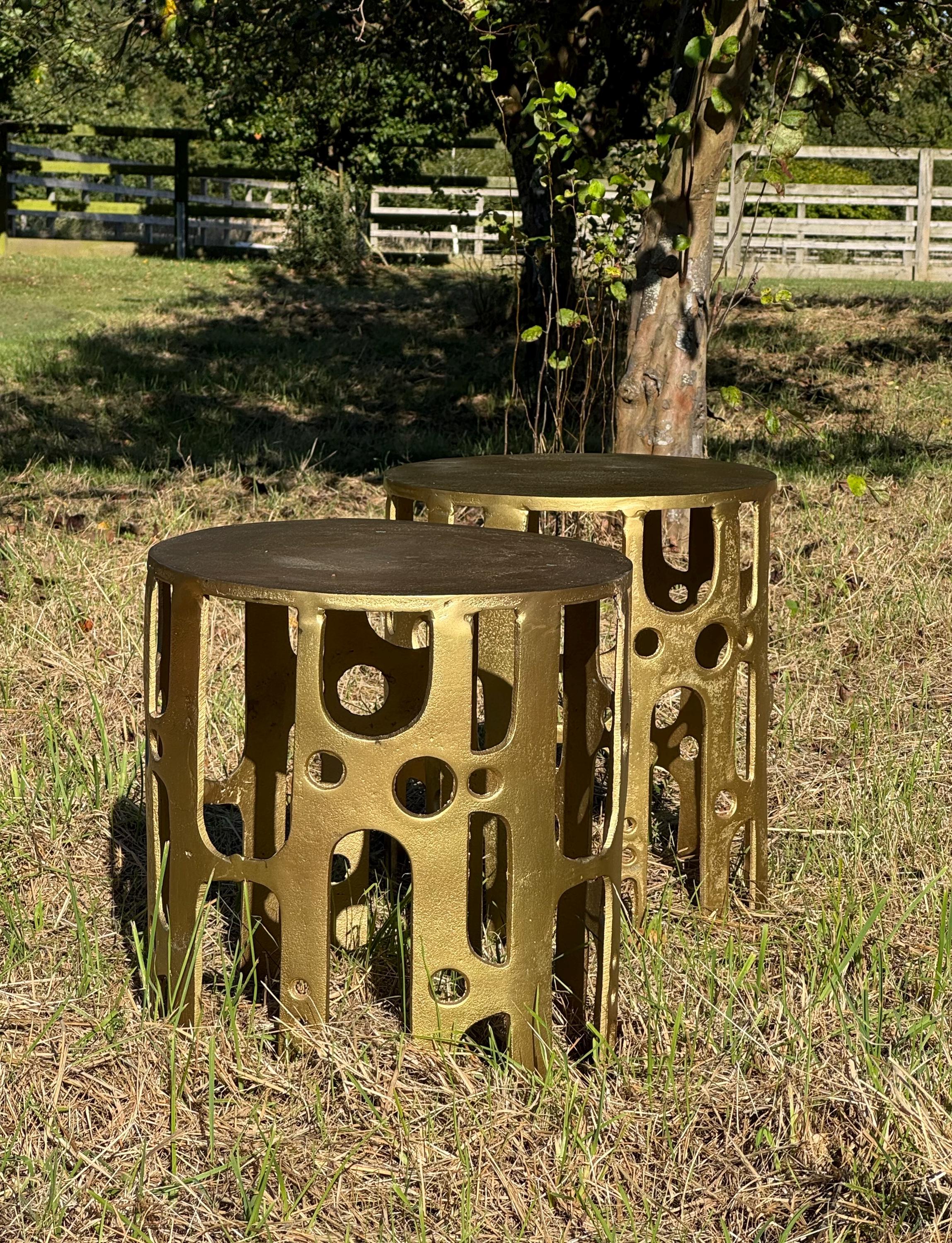 Mid Century Modern Brutalist Hollywood Regency Pair of Gilt Metal Side ...