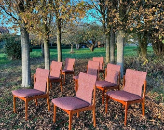 Mid-Century Danish Teak Upholstered Set of Eight Dining Chairs by Vamdrup Stolefabrik 1960