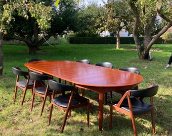 Mid Century Modern Model 62 Extra Large Extending Dining Table By Henning Kjærnulf for Sorø Stolefabrik In Teak 10-12 Seater Fully Restored.