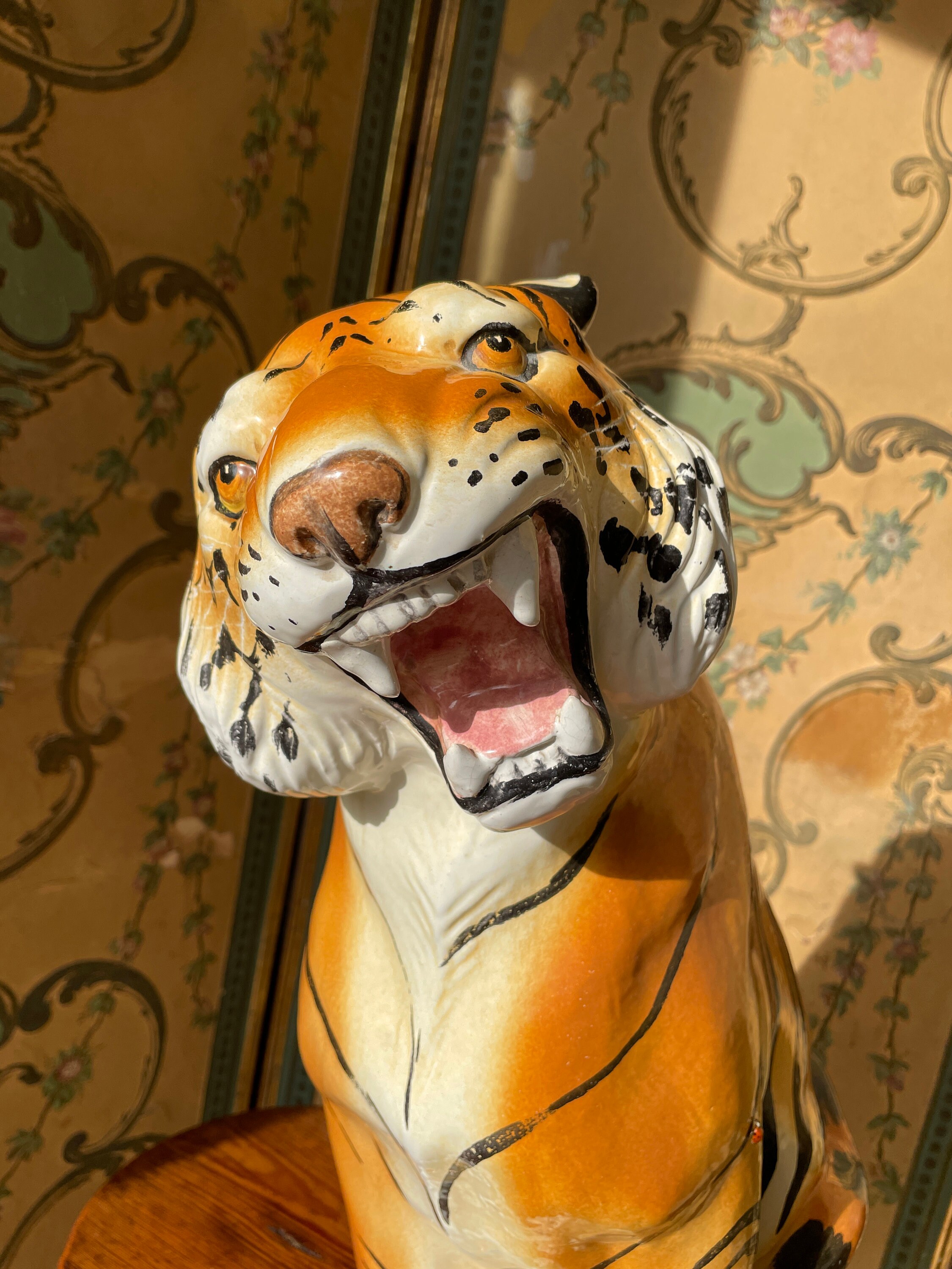 Vintage Ceramic Regency Yellow Tiger Statue