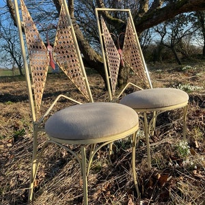 Vintage Wrought Iron Mid Century Modern Hollywood Regency 1970s Butterfly Chairs