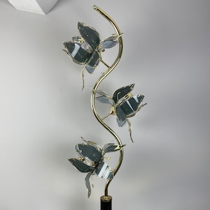 Mid Century Modern Hollywood Regency Black Lotus Flower Large Table/Floor Lamp