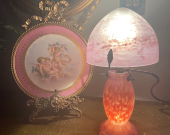 1920s Art Deco Pink Mushroom Lamp by Daum for Lorraine