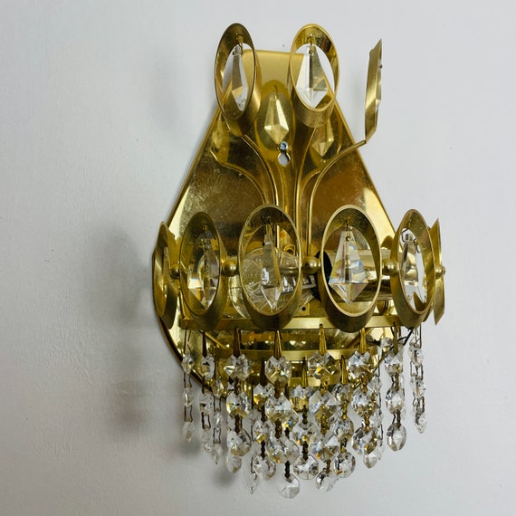 Pair Vintage Palwa Style Gold With Drop Crystal Wall Lights Etsy UK