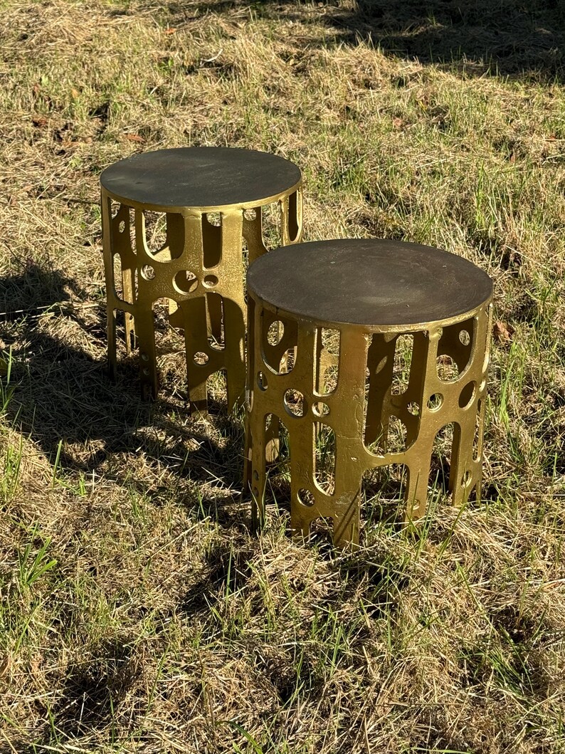 Mid Century Modern Brutalist Hollywood Regency Pair of Gilt Metal Side ...