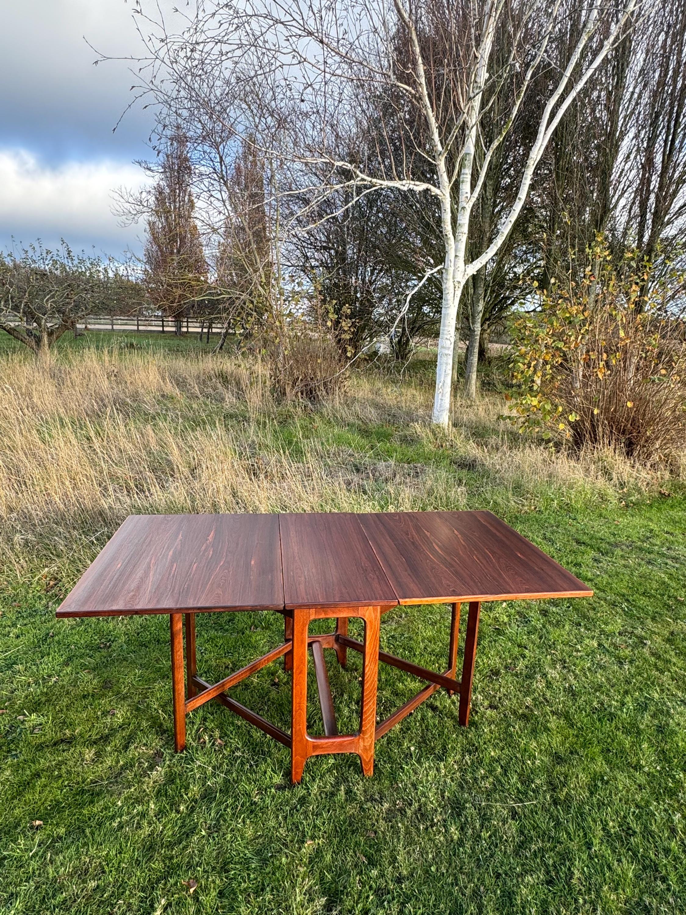 Mid Century Rosewood Drop Leaf Dining Table by Bendt Winge for