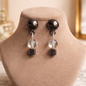 Pendientes de hematita y cuarzo transparente