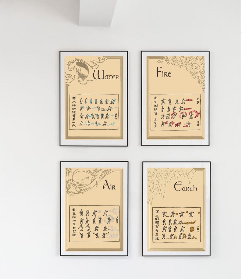 Avatar The Last Airbender Bending Movements Avatar Bending Scroll Avatar Poster air bending Avatar Print Water bending