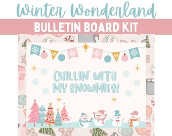 Pink Winter Wonderland - Merry Christmas - December Bulletin Board Kit - Chillin with my Snowmies - Classroom Decor - Tis The Season
