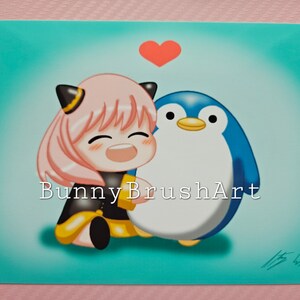 A Girl And Her Penguin mini print