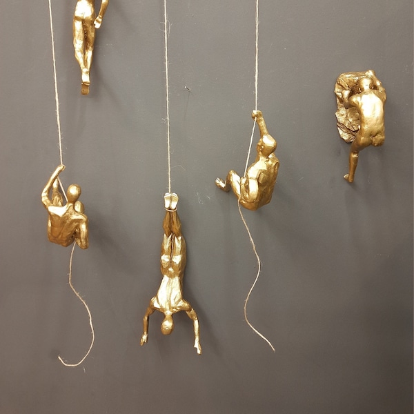 6 pieces Climbing Man Wall Sculptures/Gold Color (Adventurer, Wall Sculpture, Climbing Adventurer, Wall Decor, Wall Hanging, Wall Accessory)
