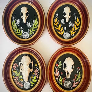 Framed Paintings with Animal Bones. Oddities, Wall Art, Vintage Frames, Hand-painted, Multiple Designs Available, Curiosities, Witchy Art.
