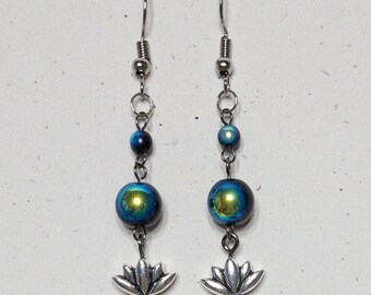 Orecchini A Fiore Di Loto In Argento Sterling Con Abalone Blu – A Monachella, Ipoallergenici, Regalo Per Donna In Elegante Scatola - 2
