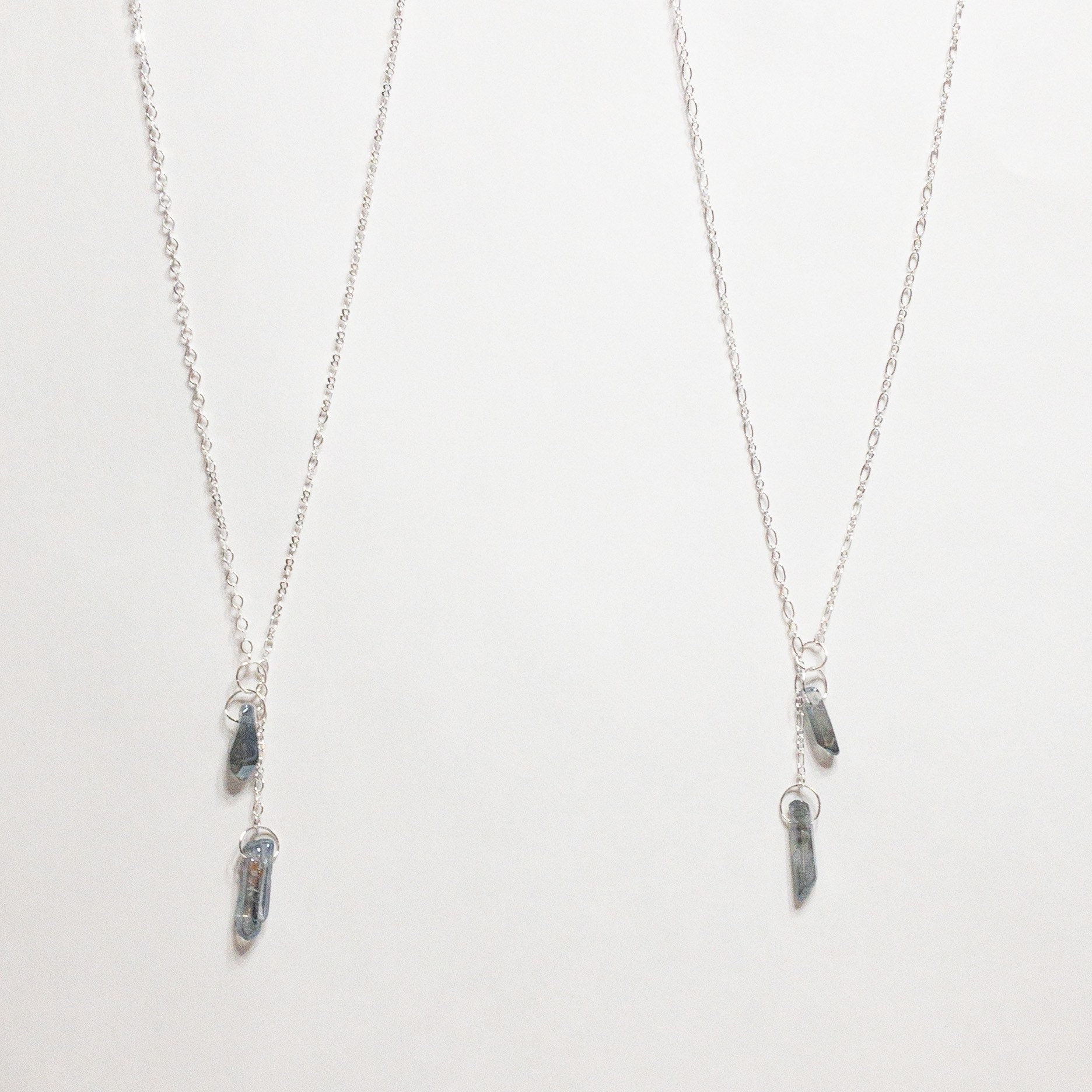Double Blue Crystal Y Necklace - Silver Chain - Etsy
