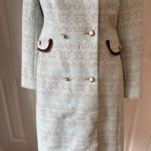 Morvic 1960s Jackie Kennedy Style Double Breasted Jacket / Coat Beautiful Pale Blue and Brown Vintage Coat Retro Formal Fashion image 5