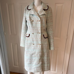 Morvic 1960s Jackie Kennedy Style Double Breasted Jacket / Coat Beautiful Pale Blue and Brown Vintage Coat Retro Formal Fashion image 1
