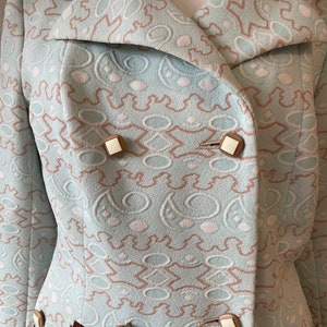 Morvic 1960s Jackie Kennedy Style Double Breasted Jacket / Coat Beautiful Pale Blue and Brown Vintage Coat Retro Formal Fashion image 2