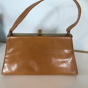 Vintage braun Leder Top Griff Handtasche; 1950er Jahre 1960er Jahre Mode-Accessoire