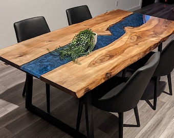 Custom Live Edge-eettafel, epoxy riviertafel, salontafel hars, eettafel walnoot, houten epoxy salontafel en poten of tafelblad