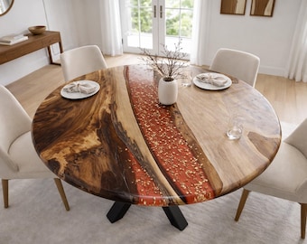 Custom Round Dining Table Solid Wood Epoxy Option Handmade Round Wood Furniture Kitchen Table Live Edge Style Made to Order 20 to 72 Inch