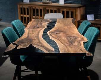 Epoxy Tafel, Aangepaste Eettafel, Eetkamertafel, Live Edge Tafel, Epoxy Keukentafel, Aangepaste Epoxy Eetkamertafel