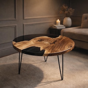 Round Coffee Table, Round Epoxy Resin River Table, Custom Live Edge Walnut Wood Dining Table, Wood Epoxy Table With Legs or Table Top