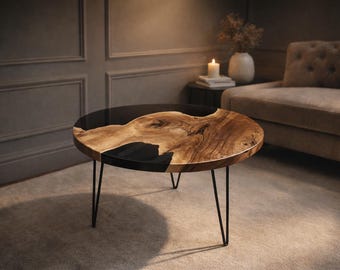 Round Coffee Table, Round Epoxy Resin River Table, Custom Live Edge Walnut Wood Dining Table, Wood Epoxy Table With Legs or Table Top