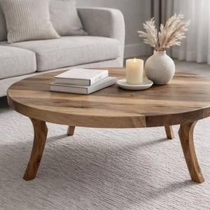 Runder Holz Couchtisch, Massiver Nussbaum Wohnzimmertisch, Minimalistischer Moderner Mitteltisch, Einweihungsgeschenk