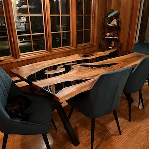 Custom Epoxy Live Edge Walnut Dining Table: Handmade Resin Furniture