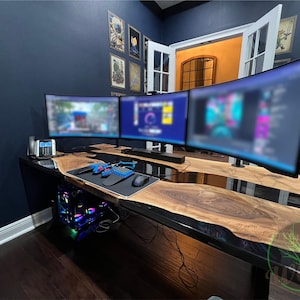 Moderner Live Edge Computertisch für Home Office mit rustikalem Bauernhaus-Schreibtischstil, Epoxidharz-Gaming-Schreibtisch Live Edge Exekutive, Empfangstheke