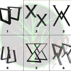 Puede incluir: Una colecci&oacute;n de seis dise&ntilde;os diferentes de patas de mesa met&aacute;licas. Las patas tienen varias formas, incluyendo forma de U, forma de X y forma de V, todas con un acabado oscuro. La imagen muestra la variedad de estilos disponibles para la construcci&oacute;n de muebles.