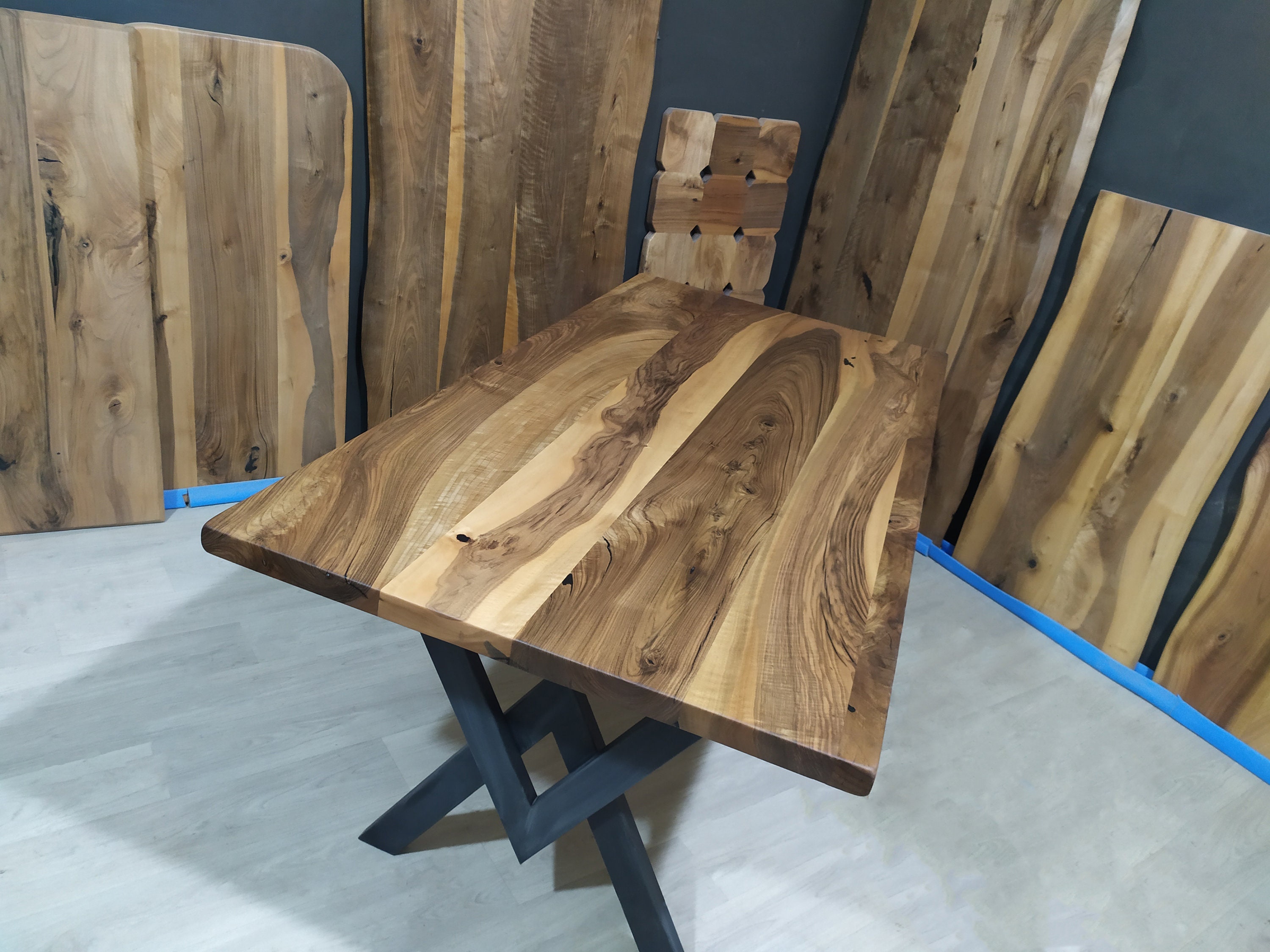 Solid Walnut Wood Slab Dining Table, Custom Wood Dining Table Top ...