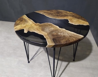 Custom Round Epoxy River Table: Live Edge Wood Dining or Coffee Table