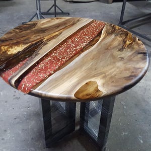 Custom Round Live Edge Epoxy Coffee Table: Resin River Wood Dining Table