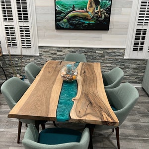 Custom Epoxy Table, Live Edge Epoxy Dining Table, Epoxy Wood Dining Room Table, Epoxy Resin Kitchen Table, Epoxy Resin River Coffee Table
