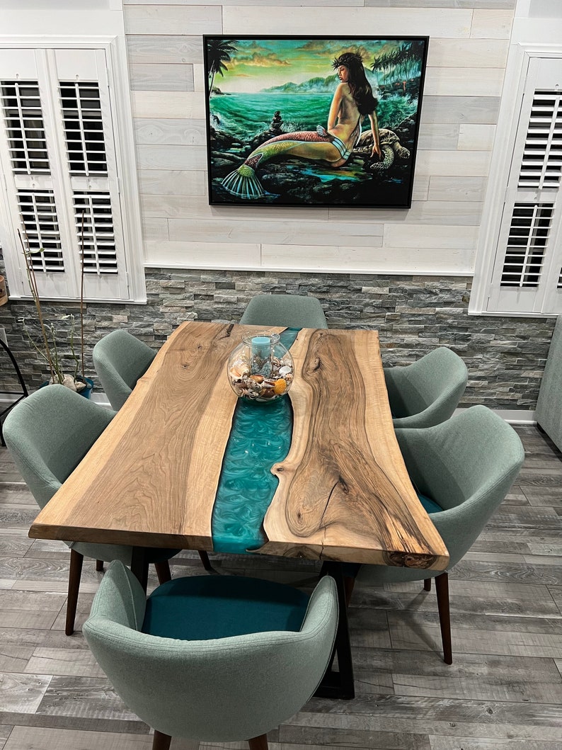Custom Epoxy Table, Live Edge Epoxy Dining Table, Epoxy Wood Dining Room Table, Epoxy Resin Kitchen Table, Epoxy Resin River Coffee Table
