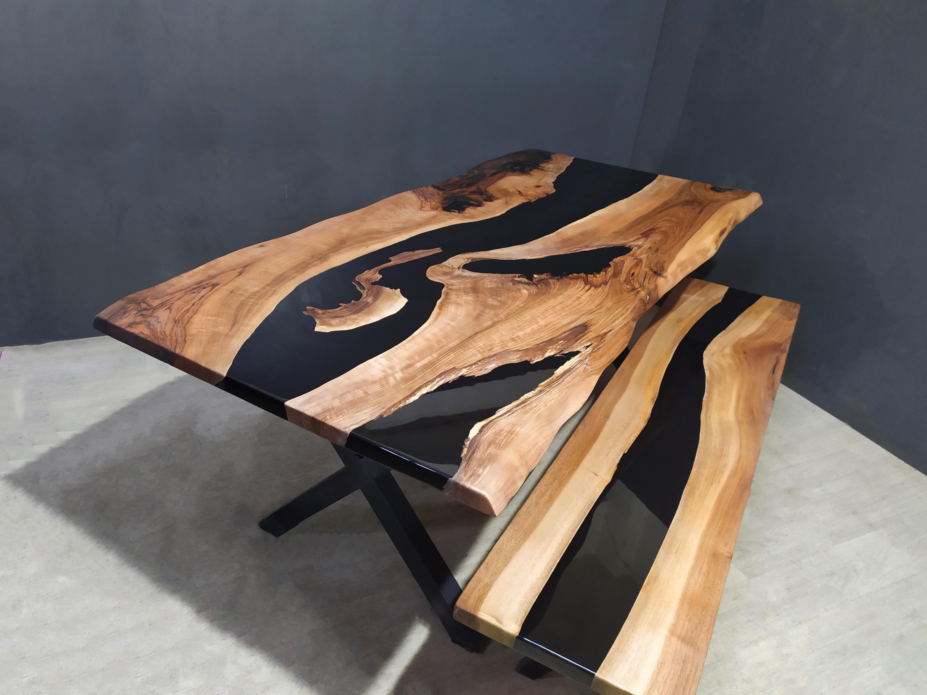 Custom Epoxy Live Edge Walnut Dining Table: Handmade Resin Furniture - Etsy