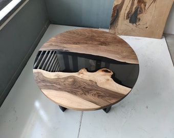 Handmade Round Epoxy River Table: Custom Live Edge Wood Dining Table