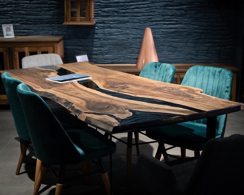 Mesa de resina epoxi, mesa de comedor a medida, mesa de comedor, mesa con borde natural, mesa de cocina de resina epoxi, mesa de comedor de resina epoxi a medida imagen 2