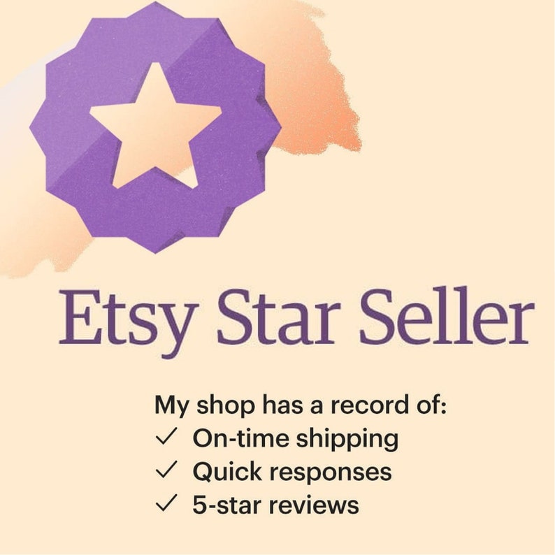 Etsy Star Seller. My shop has a record of: on-time shipping, quick responses and 5-star reviews