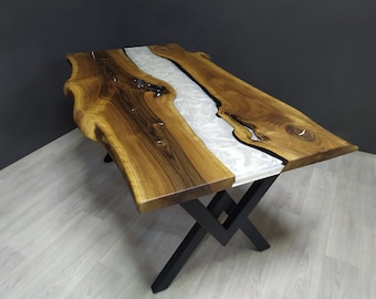 Custom Dining Table, Live Edge Epoxy Kitchen Table, Wood Epoxy Resin Table Top, Live Edge Epoxy Dining Table, Epoxy Resin Kitchen Table