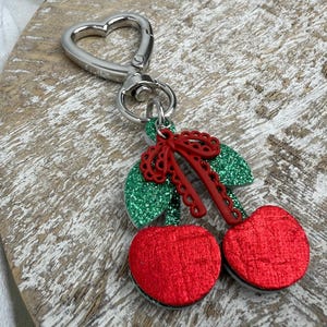 Genuine Leather Red Cherry Purse Charm, Small Cherry Keychain, Bag Purse Accessories, Carabiner Hardware